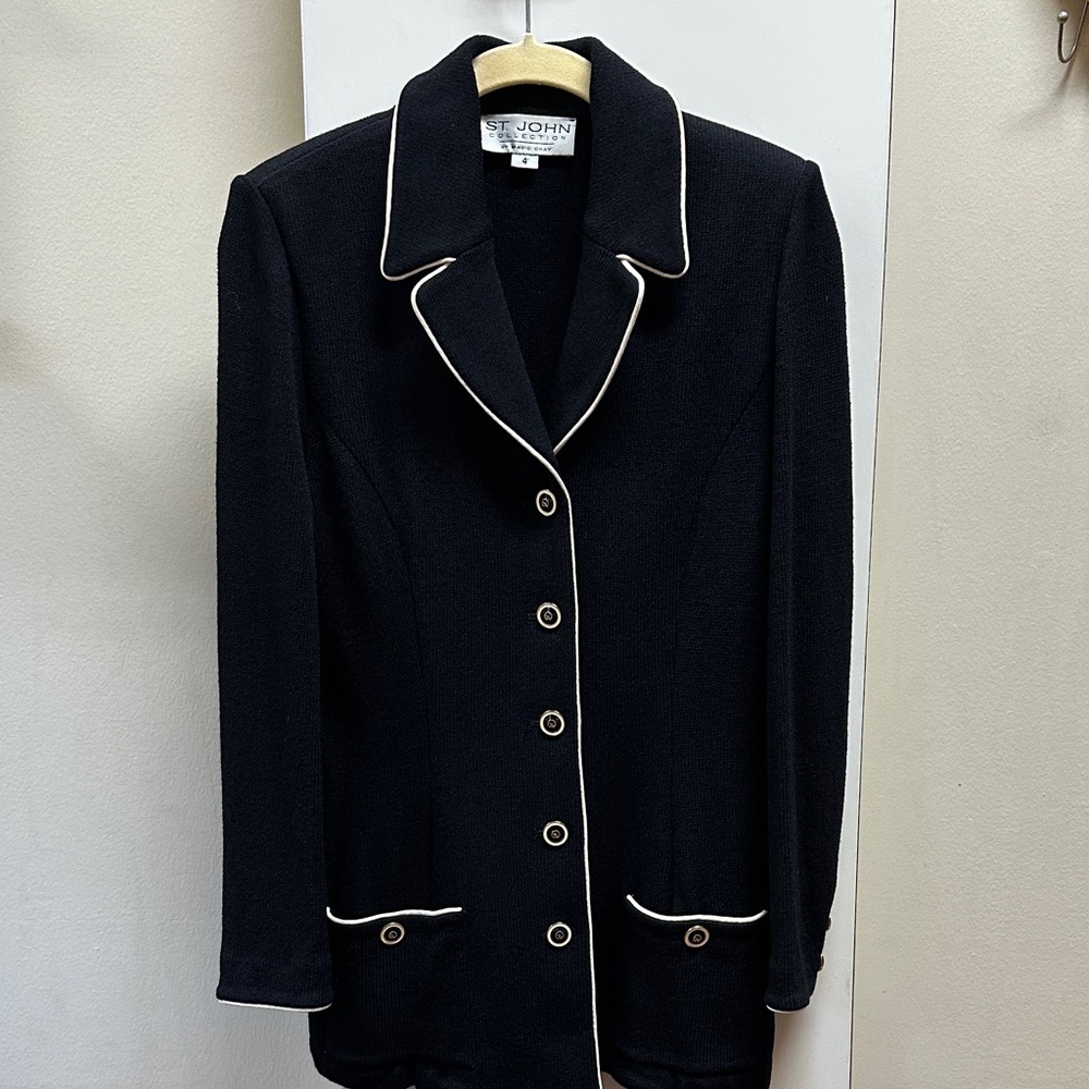 St. John Black Blazer with Cream Piping size 4